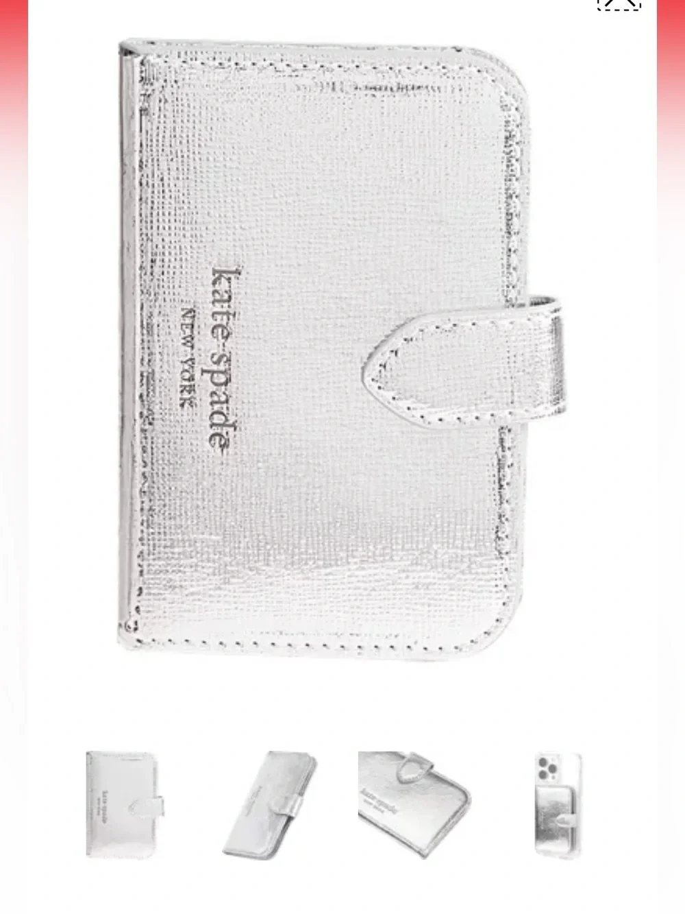 NEW - kate spade metallic silver magnetic wallet phone case